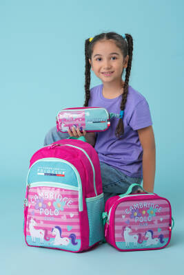 Cambridge Polo Club Minimal Unicorn Temalı 3'lü Kız Çocuk İlkokul Çanta Seti - Cambridge Polo Club