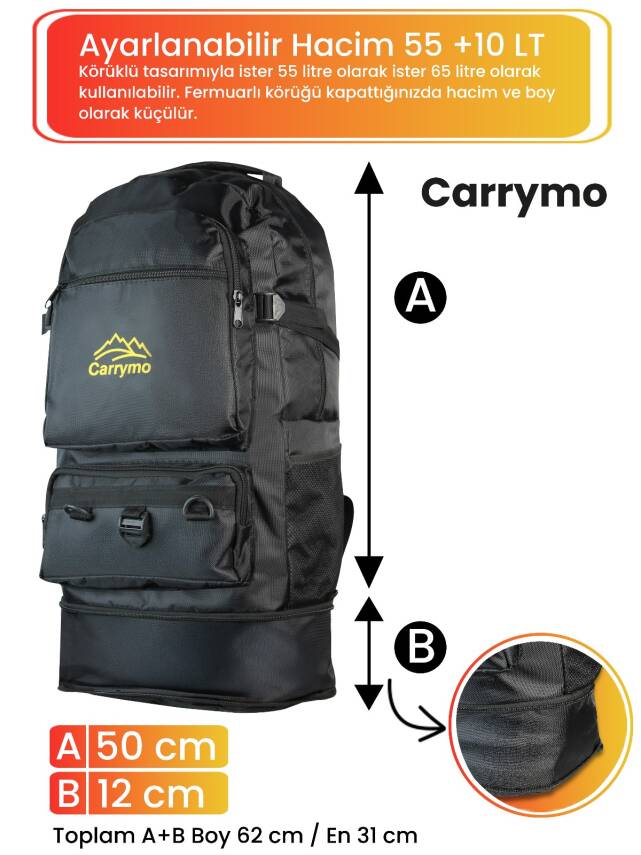 Carrymo Orijinal Körüklü Ortopedik Konfor Modeli Çok Gözlü Gezi Seyahat Yürüyüş Dağcı Kamp Spor Sırt Çantası - 3