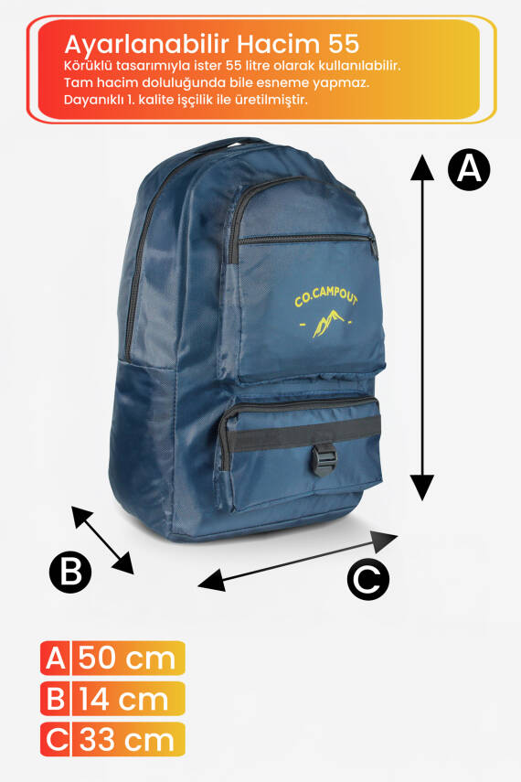 Co.Campout Orijinal Körüksüz Ortopedik Konfor Modeli Çok Gözlü Gezi Seyahat Yürüyüş Dağcı Kamp Spor Sırt Çantası - 14