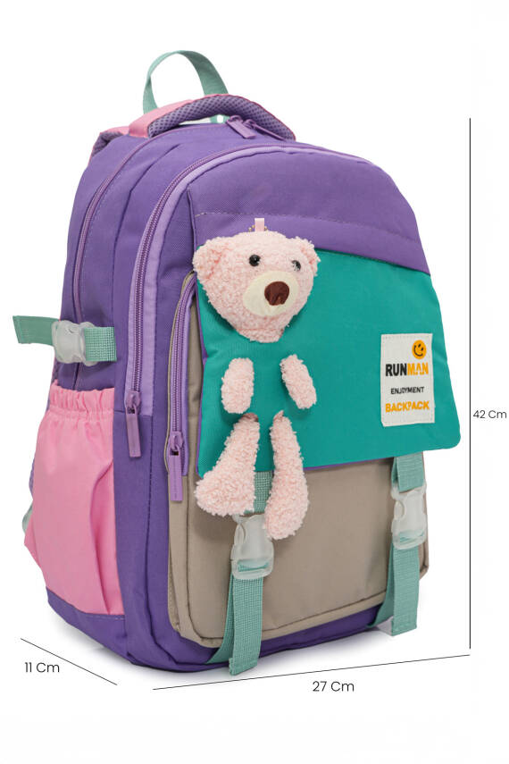 Peluş Ayıcık Detaylı Unisex Çocuk İlkokul Çanta Seti - 32