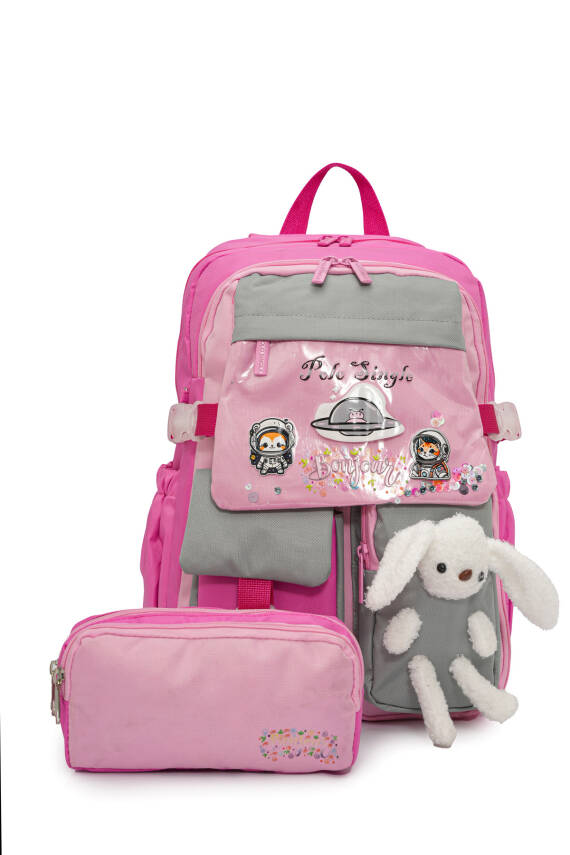 Peluş Tavşanlı Unisex Çocuk İlkokul Çanta Seti - 1