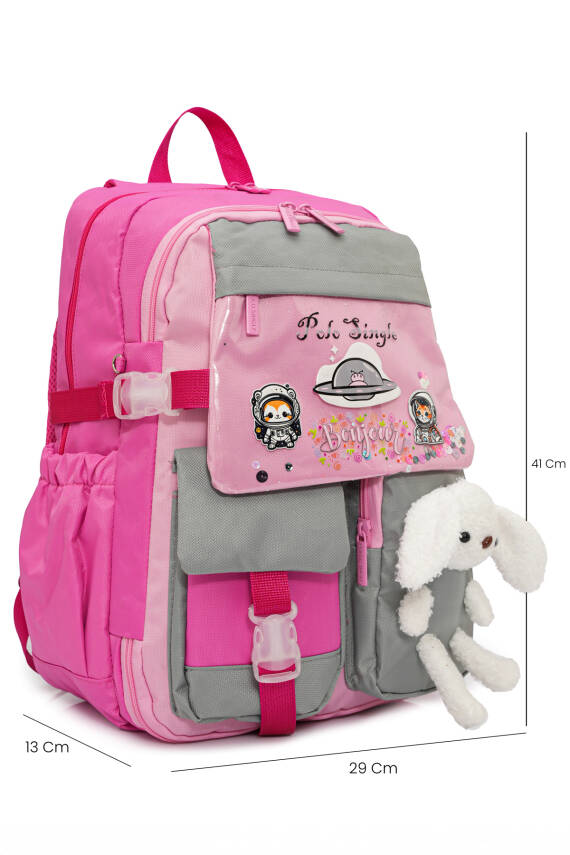 Peluş Tavşanlı Unisex Çocuk İlkokul Çanta Seti - 4