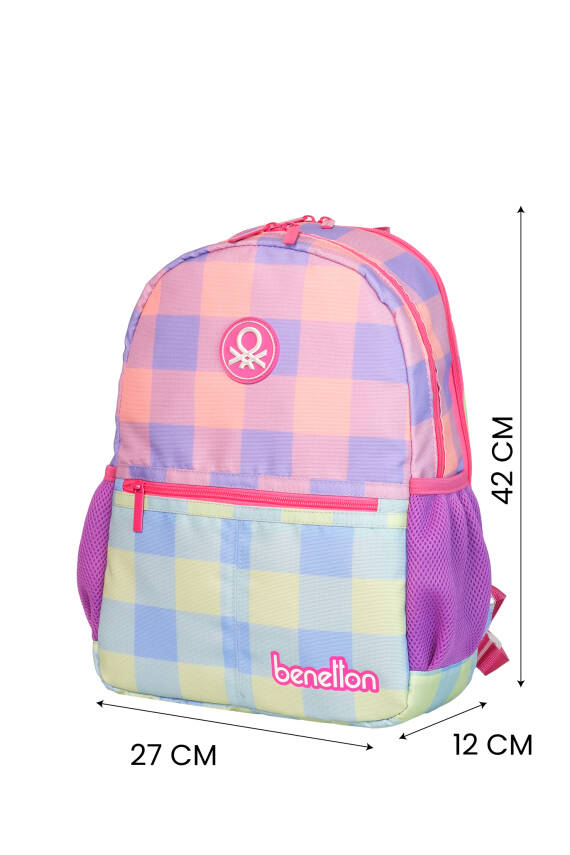 United Colors of Benetton Ekose Desen Kız Çocuk İlkokul Çantası - 5