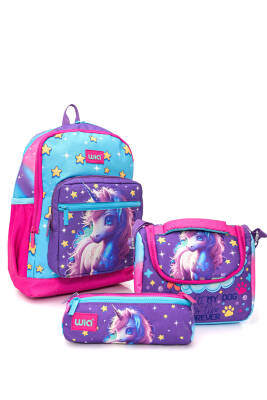 Wia Kız Çocuk Unicorn Desenli 3'lü Okul Çanta Seti - 3