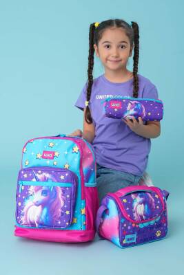 Wia Kız Çocuk Unicorn Desenli 3'lü Okul Çanta Seti - Wia